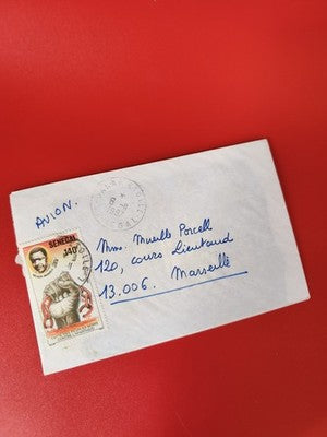 Ancienne lettre oblitérée Sénégal 1987, timbre Nelson Mandela, collection philat