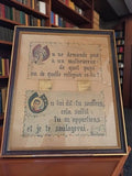 Dessin ancien religieux encadré, illustration Pasteur, lettrines or, calligraphi