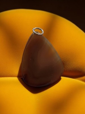 Pendentif vintage agate naturelle, gros bijou ancien pierre tranche marron