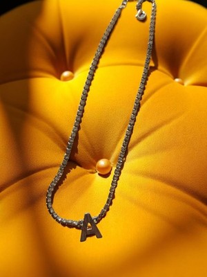 Collier lettre A vintage, chaîne fantaisie, pendentif initial, pièce unique