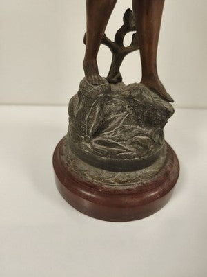 Statue Floraison Ch. Ruchot régule patiné socle bois Art Nouveau ancienne