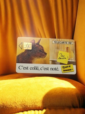 Carte téléphonique vintage Télécarte 50 unités Post-it chat oiseau pub années 90