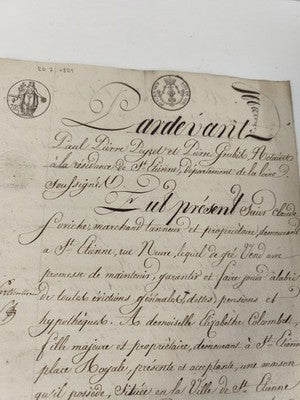 Acte manuscrit administratif 1821, timbres fiscaux, Saint-Étienne, XIXe