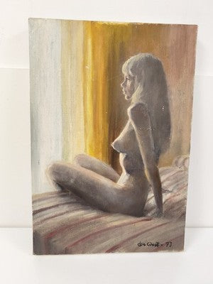 Peinture nu féminin huile sur toile nue signée De Goff, datée 1973