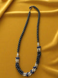 Collier vintage hématite perles bleu blanc rétro élégant ancien