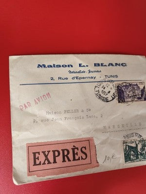 Ancienne lettre affranchie Tunisie, timbres oblitérés, cachets, Express avion