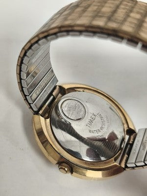Montre homme Timex Electric vintage dorée, dateur, bracelet extensible ancien