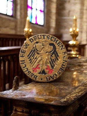 Insigne vintage Bundestag allemand, badge métallique visiteur, aigle doré