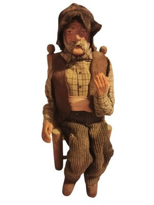 Santon ancien Provence 25cm argile signé AJM, figurine homme vintage