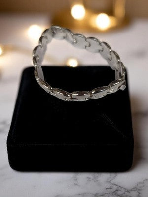 Bracelet vintage en métal argenté, maillons ovales, style rétro chic