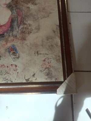 Lithographie signée Annie Minassian, art figuratif vintage, encadrée