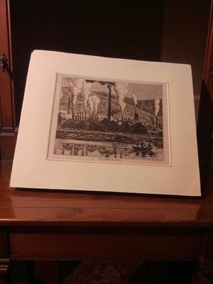 Gravure ancienne Forges du Creusot, art industriel rétro vintage déco murale