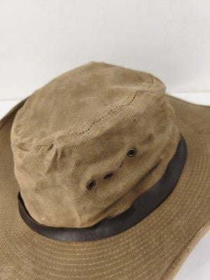Chapeau militaire USA ancien toile kaki cuir, chapeau de campagne
