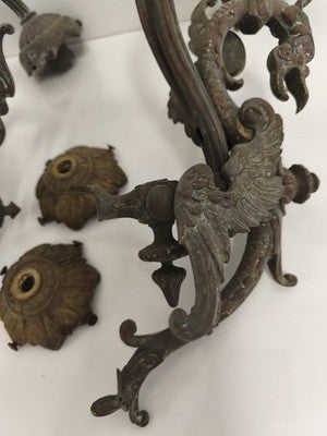 Paire d'appliques bougeoirs anciennes bronze décor dragon style XIXe