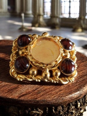 Boucle de ceinture vintage dorée cabochons marron style baroque