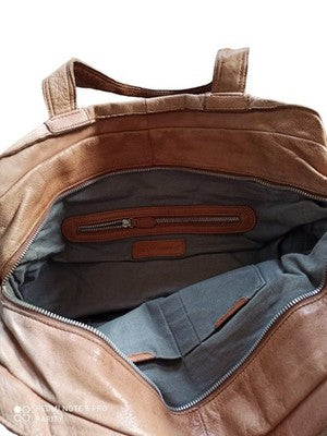 Sac porté épaule homme David Jones cuir marron, grand format élégant