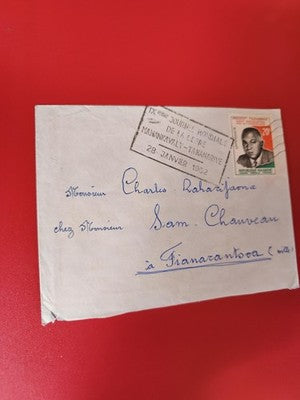 Ancienne lettre vintage avec timbre Madagascar oblitéré 1962 philatélie collecti