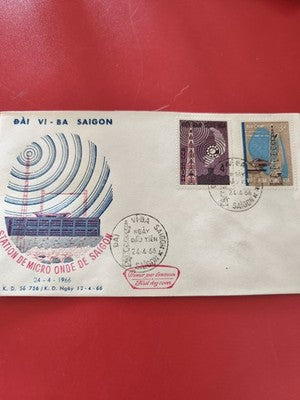 Ancienne enveloppe FDC Vietnam 1966, timbres Saigon station micro-ondes