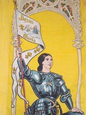 Étendard ancien Jeanne d’Arc, bannière décorative musée, motif héraldique