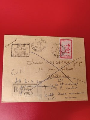 Ancienne lettre recommandée timbre Maroc oblitéré 1960 philatélie vintage