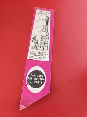Ancien marque-page publicitaire vintage Caisse d'Épargne, illustration BD, rose
