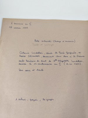 Acte notarial manuscrit 1797 Directoire XVIIIe, succession 20 p.