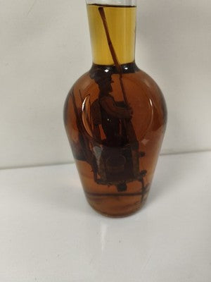Ancienne bouteille Old Smuggler verre ambré personnage bois interne