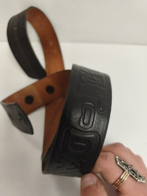 Ceinture vintage Harley Davidson cuir noir gaufré biker ancien