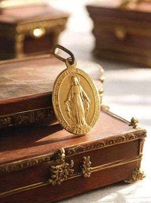 Médaille Miraculeuse Vintage en métal doré Vierge Marie prière catholique