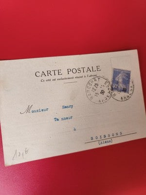 Carte postale ancienne timbre oblitéré bleu France, philatélie collection