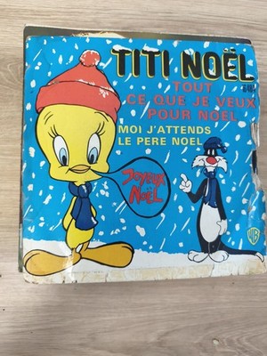 Vinyle 45T vintage Titi Noël Warner Bros, pochette illustrée, collector Looney T