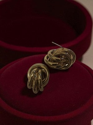 Paire boucles d’oreilles vintage nœud plaqué or rétro bijou ancien