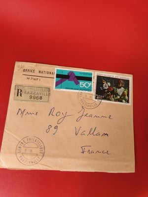 Ancienne lettre philatélique Congo Brazzaville timbres oblitérés vintage collect