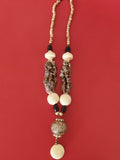 Collier vintage ancien en os et pierres naturelles, bijou rétro authentique à co