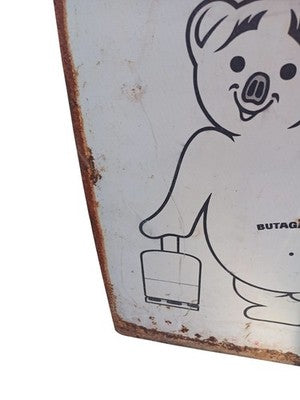 Plaque émaillée ancienne Butagaz ours métal rétro pub butane propane vintage