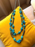 Collier ethnique vintage pierres naturelles turquoise, double rang, pièce unique