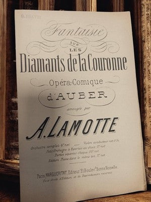 Partition ancienne Fantaisie Diamants de la Couronne Auber Lamotte Paris vintage