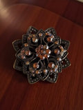 Vintage amber rhinestone flower brooch, elegant retro style costume pin
