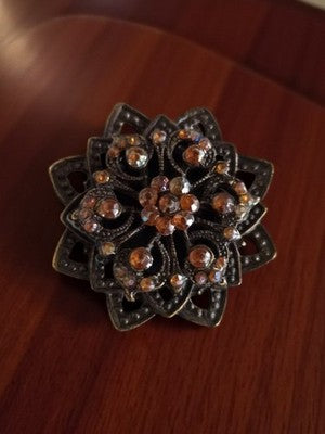 Vintage amber rhinestone flower brooch, elegant retro style costume pin