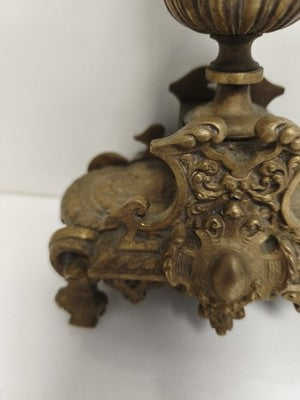 Bougeoir ancien bronze XIXe style rocaille doré décor floral
