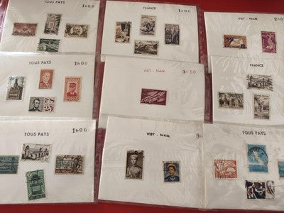 Lot anciens timbres monde vrac, France Indochine Vietnam, philatélie collection