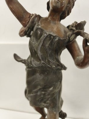 Statue Floraison Ch. Ruchot régule patiné socle bois Art Nouveau ancienne