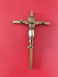 Ancienne croix catholique vintage Christ bronze doré, crucifix religieux mural