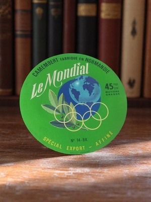 Étiquette fromagère Le Mondial vintage verte Camembert Normandie export