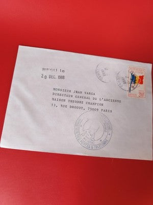 Ancienne lettre philatélique 1988 Tchad, timbre oblitéré officiel, collection