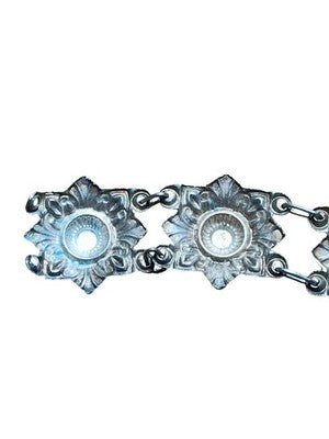 Bracelet vintage femme métal argenté motif floral, bijou rétro ancien