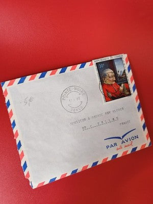 Ancienne lettre vintage Congo 1968, timbre oblitéré, enveloppe Par Avion collect