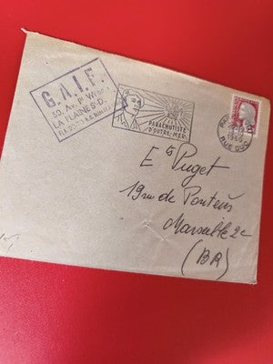 Ancienne lettre vintage timbre oblitéré 1960 illustrée parachutiste collection