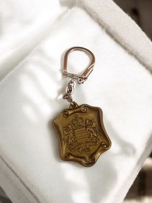 Porte-clés ancien blason héraldique vintage rétro, objet publicitaire rare