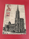Ancienne carte postale oblitérée cathédrale, timbres anciens, philatélie
